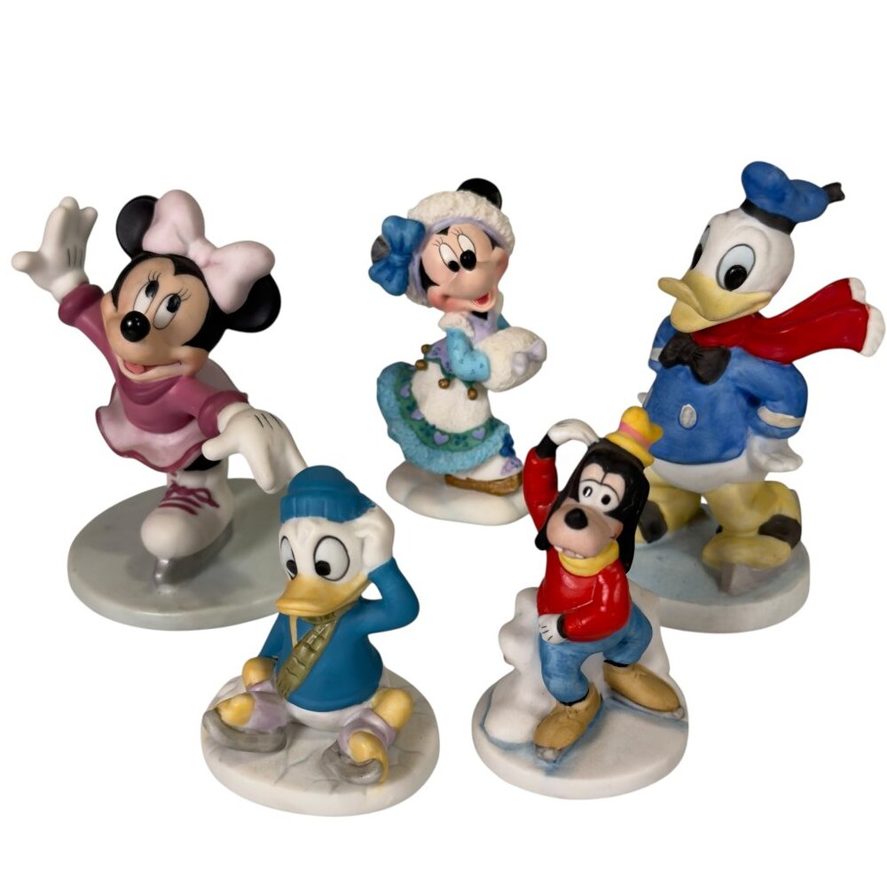 Vintage Disney Holiday Winter Ice Skating Figurines Lot Mickey Minnie Goofy DD